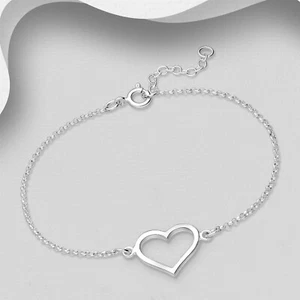 925 Sterling Silver Open Love Heart Charm Chain Bracelet Women Girls Valentine - Picture 1 of 2