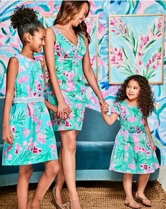 Lilly Pulitzer NWT Tween Girls Momoa Dress Aqua Isnt She Lovely $108 Size 12 - Picture 1 of 24