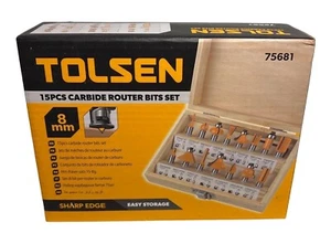 Tolsen 15Pcs Carbide Router Bits Set With Wooden Box - Picture 1 of 10