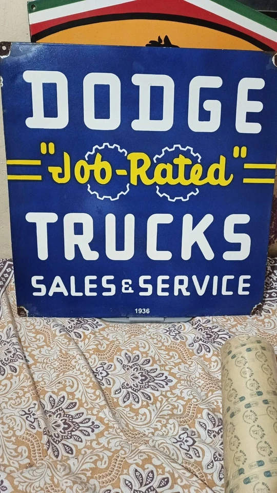 Dodge Truck Rare Porcelain Enamal Heavy Metal 24 x 24   inches Single  Side - Image 1 of 4