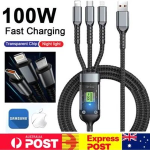 3 in 1 100W USB Type C Cable Fast Charging Micro USB Data Cord Phone Charger Au - Picture 1 of 9