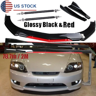 Front Bumper Lip Splitter Spoiler Glossy Black +Red For Hyundai Tiburon - Изображение 1 из 4