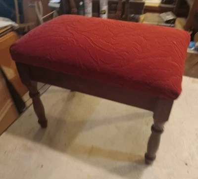 Walnut Red Frieze Print Footstool / Stool  (FS-160) - Image 1 of 4