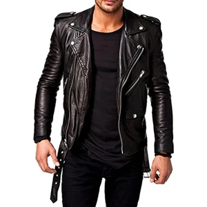 Herren Lederjacke - Lammfellimitat Winter Vintage Motorrad Biker Jacke, - Bild 1 von 1