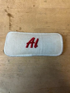 Vtg 70s AL Sew On Embroidered Clothing Jacket Uniform Name Patch RED & WHITE - Picture 1 of 3