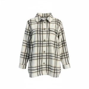 Old Navy karierte Hemdjacke Damen Gr. L beige grau hellbraun schweres Shacket - Bild 1 von 5