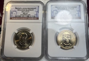 2013 P & D William McKinley $1 Dollar NGC Certified MS67 & MS 66 2 Coin Lot - Picture 1 of 15