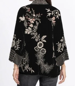 Johnny Was "Valentina" embroidered velvet cropped kimono in black size S/UK10 - Picture 1 of 10