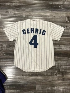 90s MLB NEW YORK YANKEES LOU GEHRIG STARTER PINSTRIPE JERSEY SIZE L - Picture 1 of 7