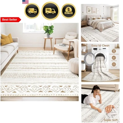 Large Area Rug 5x7 Indoor Non Slip Washable Boho Moroccan Farmhouse Living Room - Image 1 of 4
