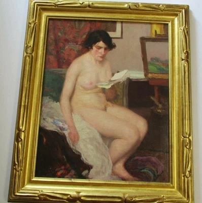 Louis Francois Biloul PINTURA AL ÓLEO MUJER ANTIGUA MODELO FEMENINO ART DECO Grande Foto 1 de 4