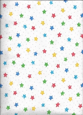 New Primary Mini Stars on White 100% cotton flannel fabric by the quarter-yard - Image 1 of 2