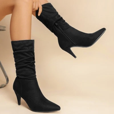 Mujeres Punta Media Pantorrilla Botas Stiletto Tacón Alto Otoño Invierno Fiesta Vestido Bota Foto 1 de 4