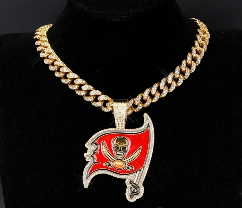 COLLAR GEMA TAMPA BAY BUCCANEERS Oro Bling NFL Fútbol Colgante y Cadena 24" Foto 1 de 1