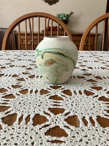 Vintage Nemadji Hand Crafted Pottery Vase Swirls of Greens and Browns - Picture 1 of 7