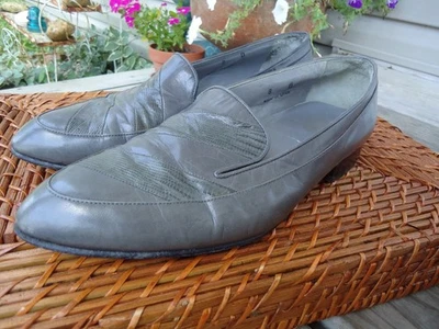 Винтажный Florsheim серый кожаный мужской 8D мокасины туфли стиль 1109 змеиная кожа вид акцент - Изображение 1 из 4
