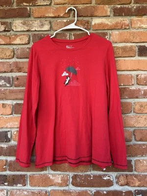 Camiseta Pijama Gráfico Tono Roja Mangas Largas Cachorro Perro Paraguas Foto 1 de 4