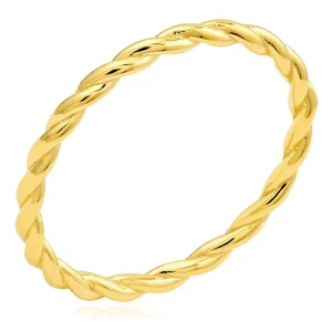 14K Yellow Gold 2mm Hollow Twisted Rope Band Stackable Ring - Picture 1 of 8