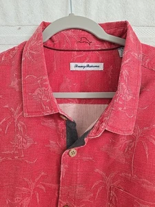 Camicia hawaiana Tommy Bahama 3XLB seta isola rossa stampa palma aloha lavabile - Foto 1 di 14