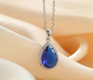 Collana ciondolo autentico zaffiro blu naturale con GARANZIA argento 925 NUOVA - Foto 1 di 2