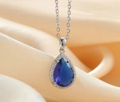 Collana ciondolo autentico zaffiro blu naturale con GARANZIA argento 925 NUOVA - Immagine 1 di 2