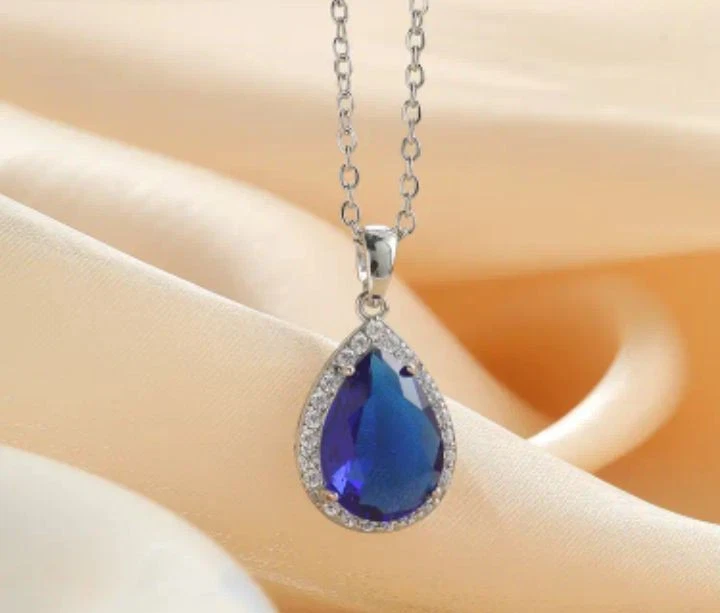 Collana ciondolo autentico zaffiro blu naturale con GARANZIA argento 925 NUOVA - Immagine 1 di 2