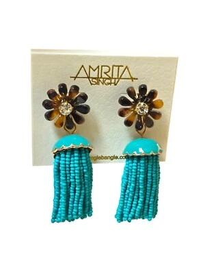 Pendientes Amrita Singh para mujer llamativos resina marrón turquesa flor borla nuevos con etiquetas Foto 1 de 3