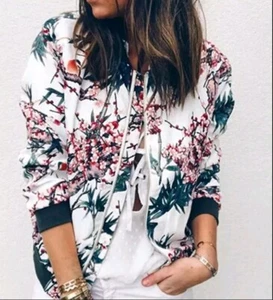 New ECOWISH Bomber Jacket Womens Small Floral Print Full Zip Lightweight Casual - Picture 1 of 13