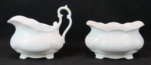 ROYAL ALBERT BONE CHINA CREAMER & OPEN SUGAR BOWL WHITE ORNATE ENGLAND - Picture 1 of 7