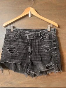 American Eagle Shortie Shorts Women Size 10 Distressed BLACK CUT OFFS - Picture 1 of 6