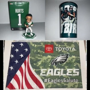 EAGLES Jalen Hurts MINI BOBBLEHEAD KELLY GREEN & SOUVENIR CUP-FLAG BANNER SGA - Picture 1 of 5