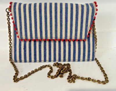 J. Сумка-конверт CREW с откидным верхом клатч в полоску синий красный золотой ремешок на цепочке 88 долл. США - Изображение 1 из 4