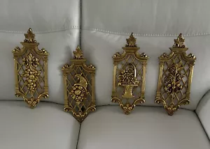 Placas de pared doradas Hollywood Regency de 1970 dardos Ind. Juego de 4 hechos en EE. UU. - Imagen 1 de 10