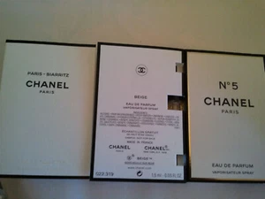 LOT OF 3 X CHANEL SAMPLES,VIAL, CARD: CHANEL BIARRITZ,LES EXCLUSIFS BEIGE, N # 5 - Picture 1 of 3