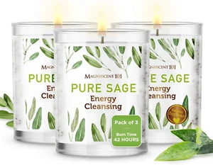 Set of 3 Long Lasting Pure Sage Smudge Candles - 42-Hour Burn, 3.5 Oz Each, Soy - Picture 1 of 12