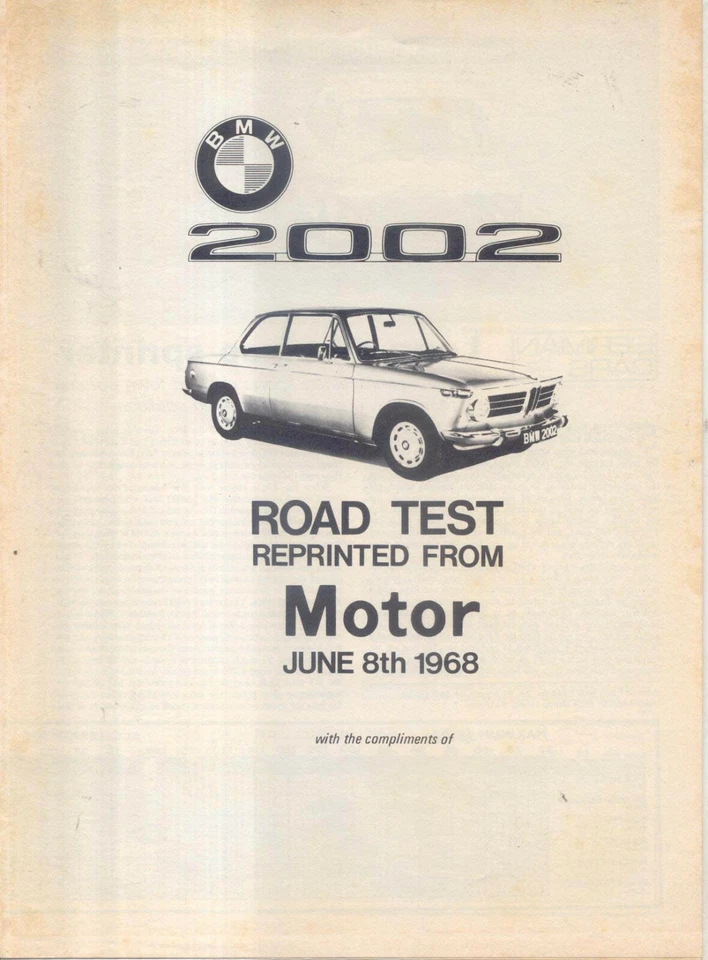 BMW 2002 suplemento a la prueba en carretera original reimpreso del motor 1968 Foto 1 de 1