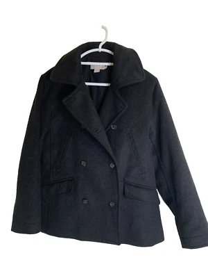 Casaco feminino J Crew lã náilon ervilha tamanho médio cinza carvão - Imagem 1 de 4