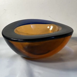 Vintage Amber Blue Murano Venetian Italian Blown Glass Geode Bowl - Seguso Poli - Picture 1 of 12