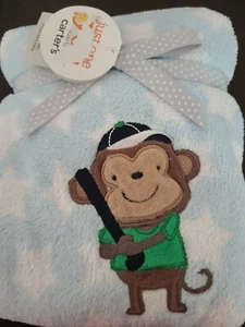 NWT Carters Just One You Baseball Monkey Blue Stars Fleece Baby Boy Blanket new - Picture 1 of 3