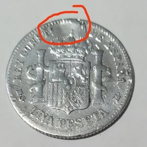 MONEDA ESPAÑA 1 PESETA PLATA ALFONSO XII 1885*86 CASI NUEVA CON ERROR DE FABRICA - Imagen 1 de 2