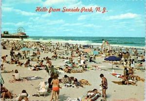 Vintage Postcard Seaside Park Brick Town New Jersey Sparkling Beach Woman Bikini - Picture 1 of 2