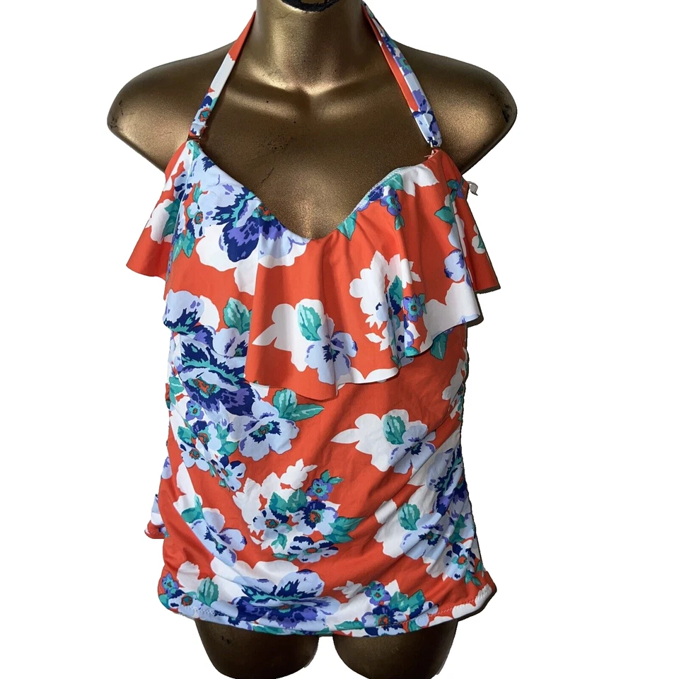 Tankini para mujer Leilani talla 12 top de natación halter delantero acolchado naranja floral Foto 1 de 4