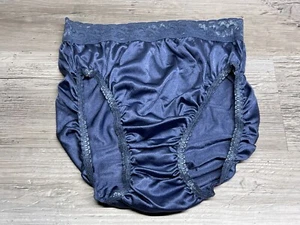 PB-1 Vintage hoch geschnitten seidig blau Höschen Spitzenbesatz Größe 8 Hanes Nylon Dessous #6 - Bild 1 von 7
