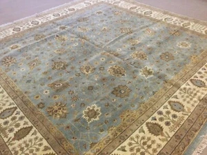 12’ X 12’ Square Light Blue Beige Hand Knotted Oriental Rug Large Floral Wool - Picture 1 of 12