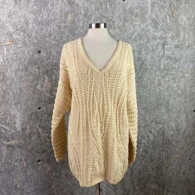 Vintage Dana Scott L  Butter Yellow Silver Metallic Open Knit V Neck Sweater Foto 1 de 4