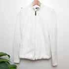 Talbots White Faux Fur Fuzzy Knit Full Zip sweater Size Medium