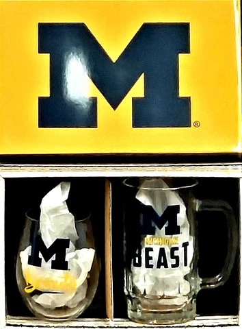 Michigan Wolverines Wine Glass and Beer Stein Set - NCAA Cover