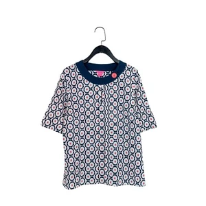 Monsoon Fusion Navy Blue White Geometric Floral Round Collar Blouse - Size 12 - Picture 1 of 12