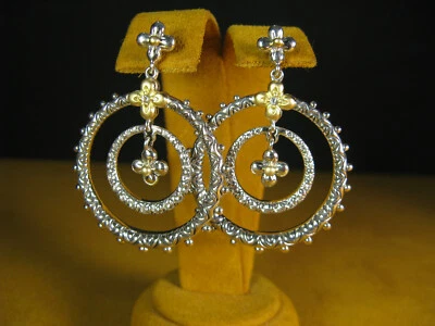 BARBARA BIXBY CIRCLE EARRINGS FLOWER WHITE TOPAZ HOOP GEMSTONE Gift Christmas - Image 1 of 2