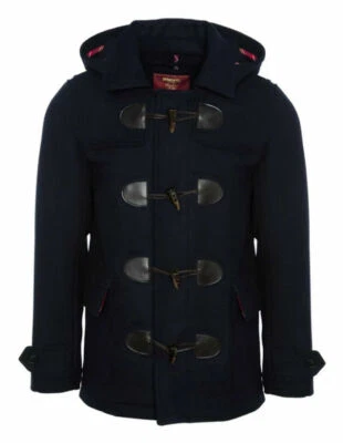 MERC LONDON RETRO MOD WOOL MIX DUFFLE COAT BONNER - DARK BLUE - Image 1 of 2